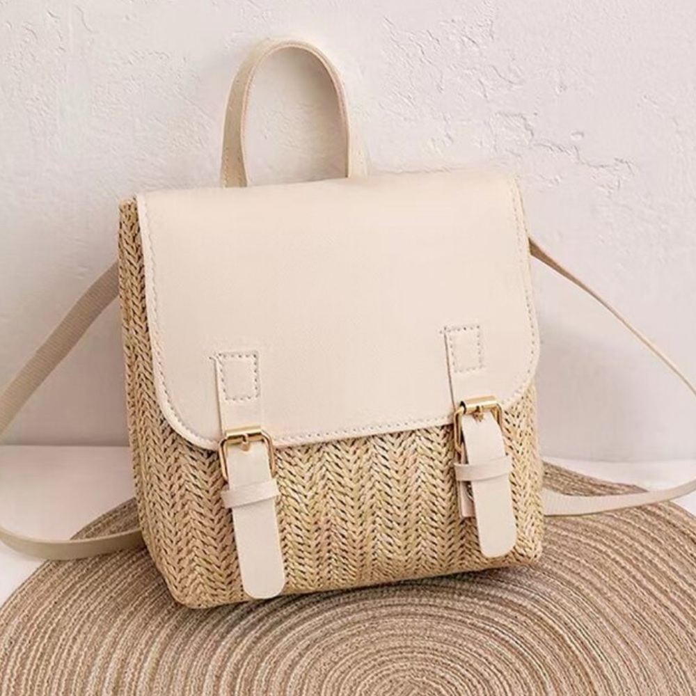 Boho Vegan Leather Straw Buckle Mini Back Pack